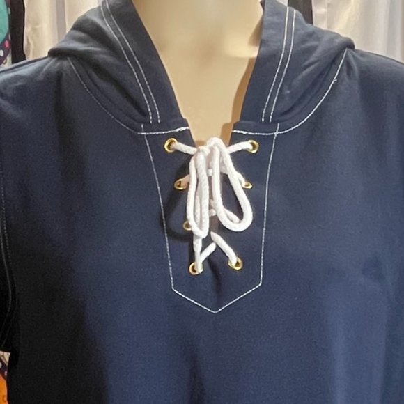 LIZ & CO. NAVY BLUE LONG SLEEVE PULL OVER HOODIE NWT SIZ XL - Picture 4 of 7